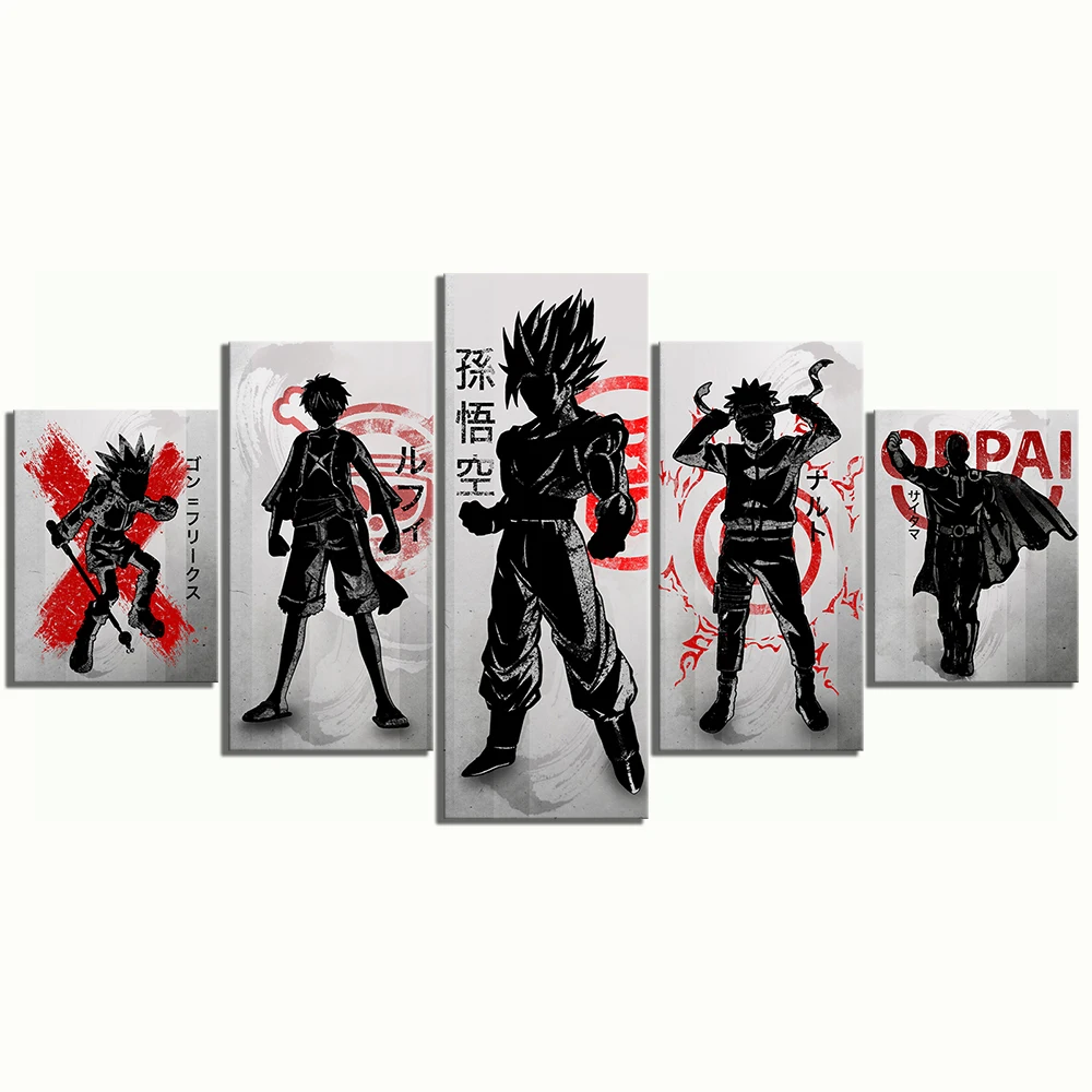 Günstige 5 stück Anime Manga Cartoon Zeichen Kunstwerk Leinwand Gemälde Drache Ball Ein Stück Goku Naruto Luffy Wand Kunst für Home decor