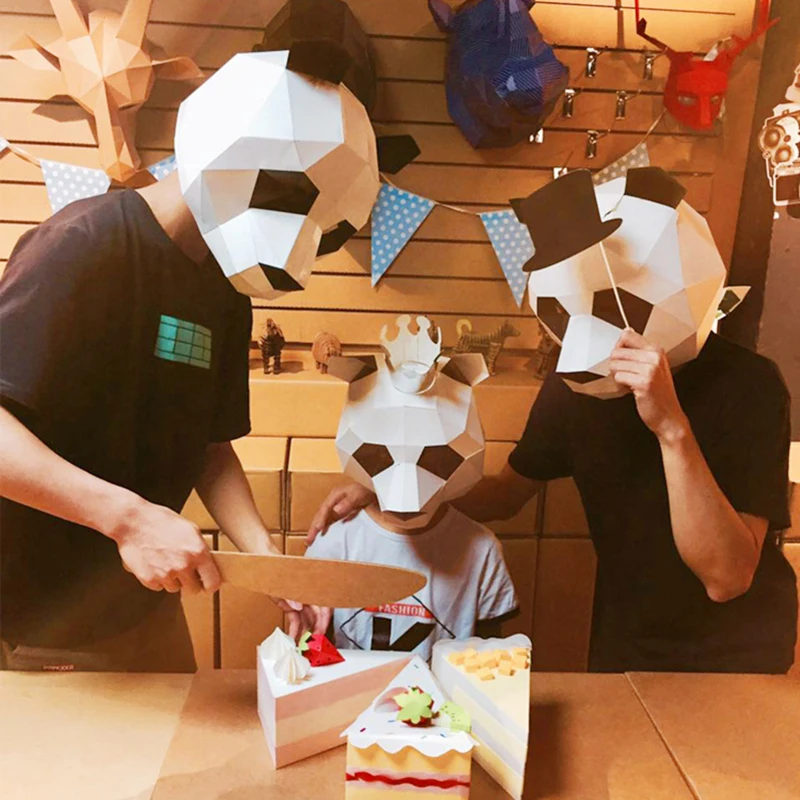 

Molded Paper Origami Full Face Mask Headgear Handmade Creative DIY Funny Cute Dance Parties Camera Props Toys