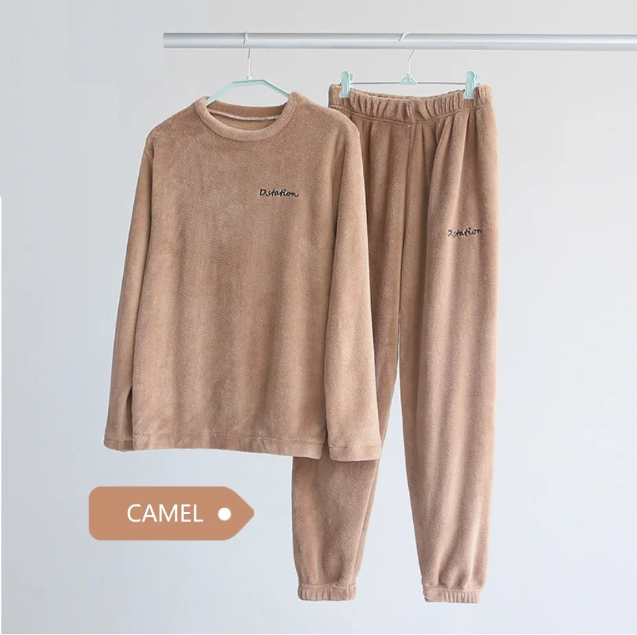 Camel Зимний фланелевый пижамный комплект, Женские флисовые пижамы, домашняя одежда, Толстая теплая Коралловая бархатная женская ночная рубашка, Пижамный костюм - Цвет: Camel