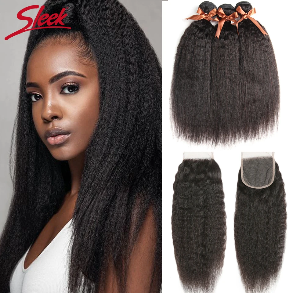 Sleek Kinky Straight Hair With Closure 3 4 Bundles With Closure Non 