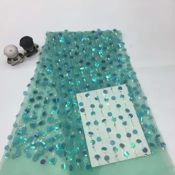 

newest muti color sequin with beads French net lace fabric African sequins lace embroidery tulle lace fabric for party dress