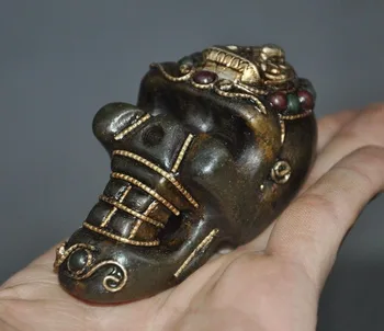 

christmas Tibet Tantric black Old jade Inlay gem carving Buddha Statue Skeleton Skull Head halloween