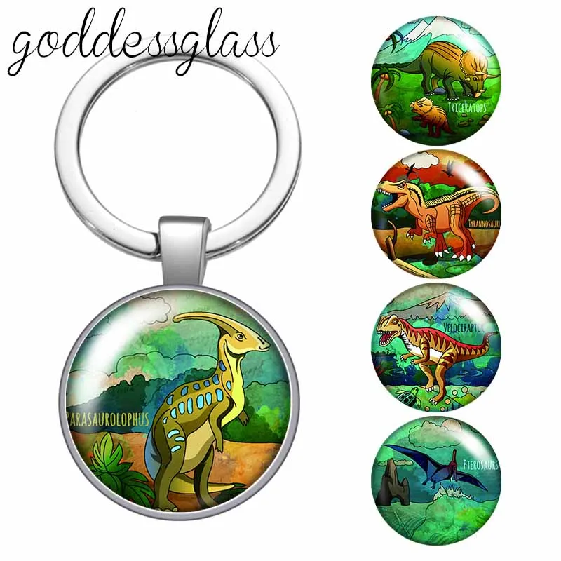 New cartoon Dinosaur Tyrannosaurus Rex photos glass cabochon keychain