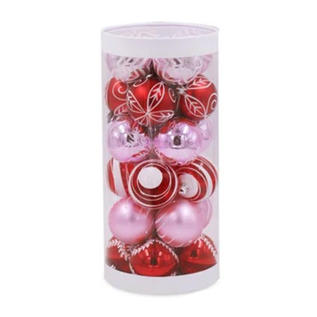 

24Pcs Painted Mixed Christmas Tree Decor Balls Xmas Party Window Home Furnish Christmas Hanging Ball Ornament Decoration (Pink)