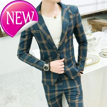

2020 New (Jacket+pants) Fashion Retro Plaid Suit Trailblazer Men's Rormal Party Prom Tuxedo Best Men's Blazer With Pants M-3XL