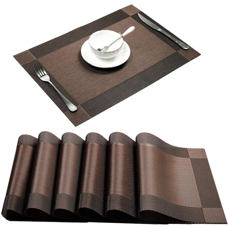  6pcs Placemat TableCloth Washable PVC Table Mat Diagonal frame Teslin Stain-Resistant Dining Disc B