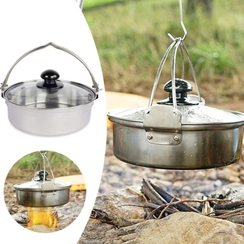 

Stainless Steel Hanging Pot with Lid Cover Pot Cookware Handle Pot Candle Soap Making for Outdoor Camping Barbecue Kitchen Tool