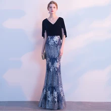 Вечернее платье в пол, расшитое блестками, элегантное женское платье для вечеринок, с глубоким v-образным вырезом, с коротким рукавом, вечерние платья F183