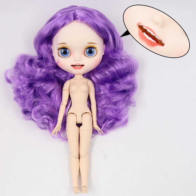 Ледяная фабрика blyth кукла белая кожа шарнир тела пользовательская кукла bjd игрушка матовое лицо фиолетовые волосы голая кукла 30 см - Цвет: nude doll G