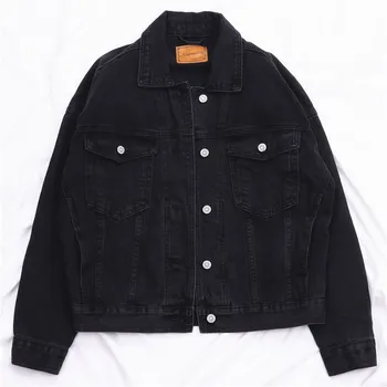 

Autumn New Fashion Boyfriend Black Jeans Jacket Women Outerwear Long sleeve Denim Jacket Oversized Loose Basic Denim Coat Female