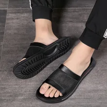 Сандалии из натуральной кожи; Мужская Летняя обувь; модные мужские пляжные сандалии; Мужская Праздничная обувь; черные шлепанцы на толстой подошве; A1343