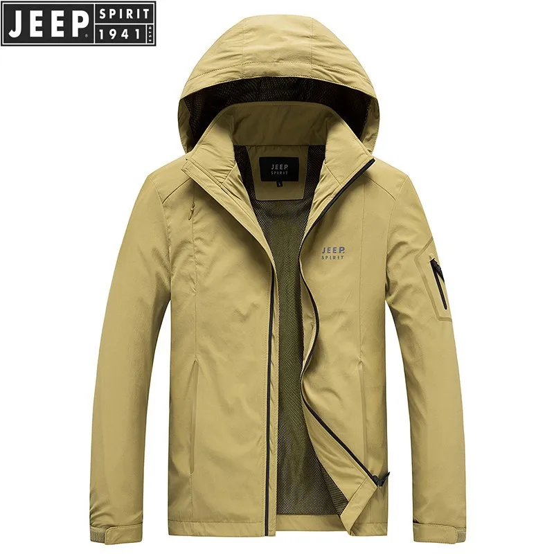 

JEEP SPIRIT Spring Jacket Men Casual Military Hooded Collar Straight Coat Men Plus Size M-4XL Windbreaker Mens Jackets And Coats