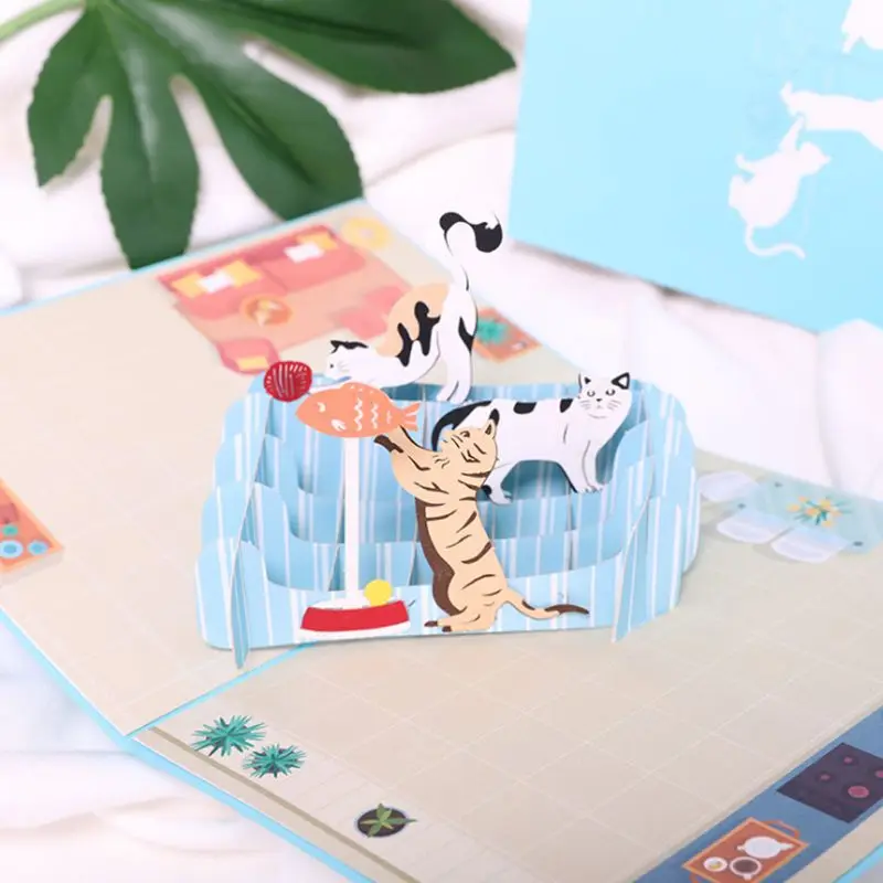  DIY Greeting Cards Handmade Birthday Wedding Invitation 3D Pop Up Card Cat Fish E65B - 4000265503326
