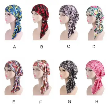 

Muslim Women's Hijabs Women Ruffle Cancer Chemo Hat Beanie Scarf Turban Head Wrap Cap Flower Print Islamic Headwear New