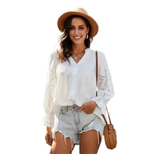 ^^Best Offers Women Long Sleeve Tops Elegant Embroidery Floral Hollow Out V-neck Shirt Lantern Sleeve White Spring Summer Casual Loose Blouse ^^Best Offers Women Long Sleeve Tops Elegant Embroidery Floral Hollow Out V-neck Shirt Lantern Sleeve White Spring Summer Casual Loose Blouse