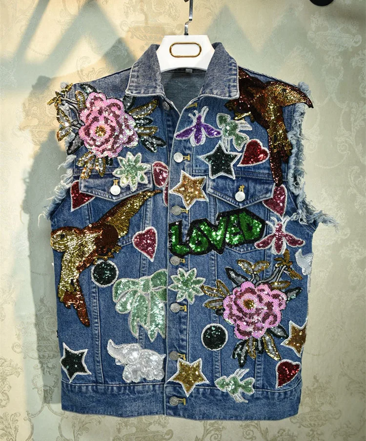 2019 Herfst vrouwen hoge kwaliteit pailletten Denim jassen Chic vrouwen jassen jas B060 2019 Herfst vrouwen hoge kwaliteit pailletten Denim jassen Chic vrouwen jassen jas B060
