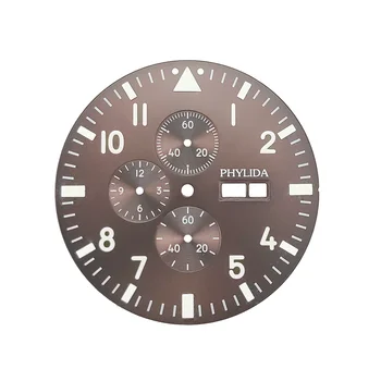 

37.7mm FULL LUMINOUS Brown Pilot's Chronograph Watch Dial Fit Miyota Cal.0S00 Movement FULLY LUMED