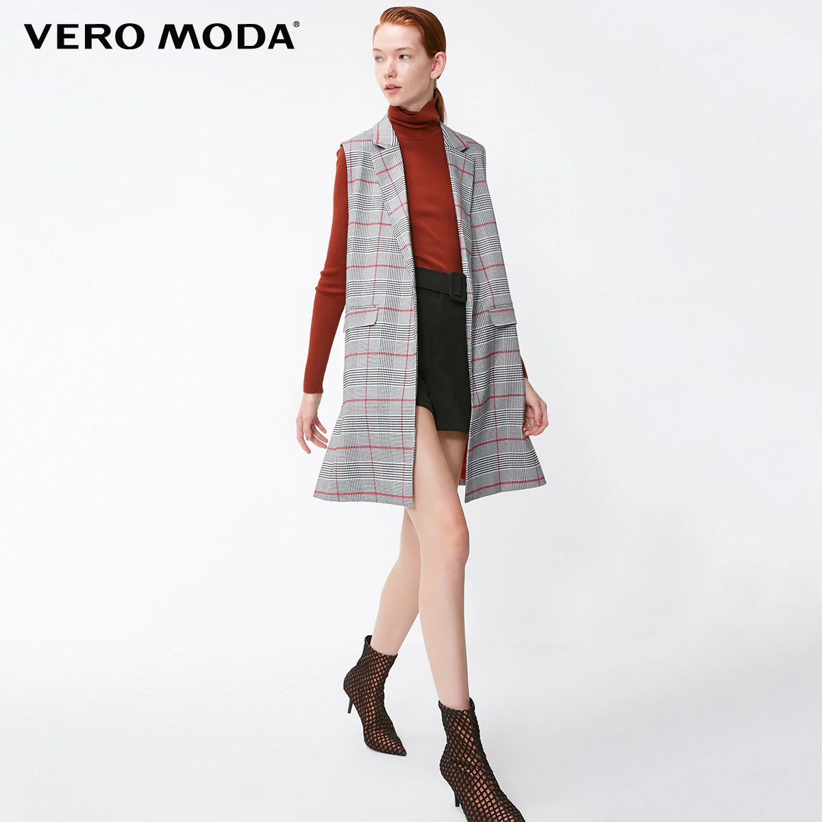 Vero Moda OL стиль женские без рукавов с лацканами клетчатая ткань Длинный жилет | 318334502