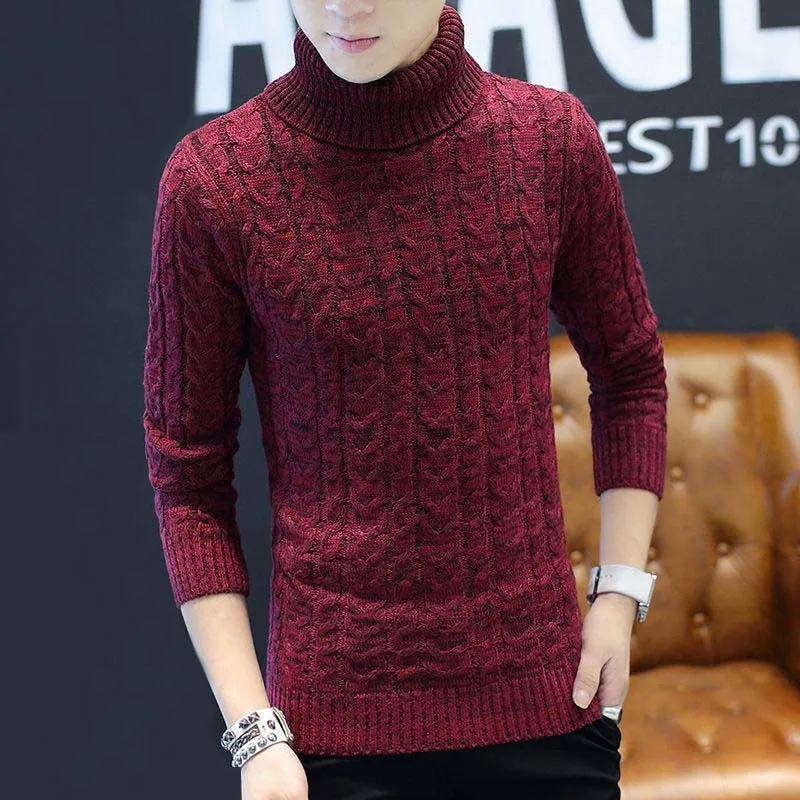 

Autumn and winter men's thick-soled warm turtleneck sweater, personalized fashion embroidery Slim wild knit bottoming shirt