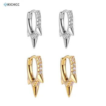 

Kikichicc 925 Sterling Silver Spike Huggies 7.5mm Mini Hoops Loop Circle Round Women Luxury Crystal CZ Wedding Jewelry