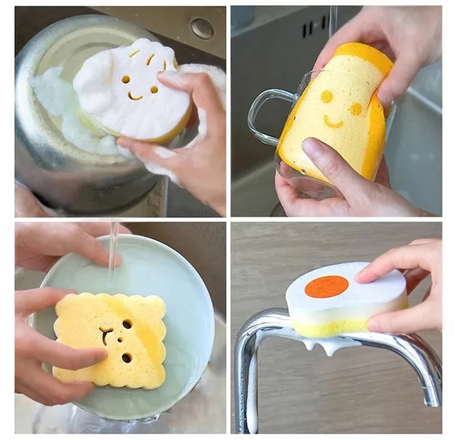 OYOURLIFE 4pcs Cute Cartoon Kitchen Cleaning Sponge Magic Sponge