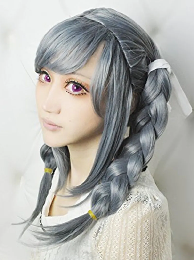 Peko Pekoyama Cosplay Wig Danganronpa Dangan-Ronpa Synthetic Grey Wigs Cosplay Wig