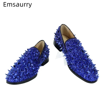 

Bling Sequins Dress Shoes Men Sexy Round Toe Slip-on Casual Shoes Sharp Rivet Sequined Cloth Decor Runway Men Shoes
