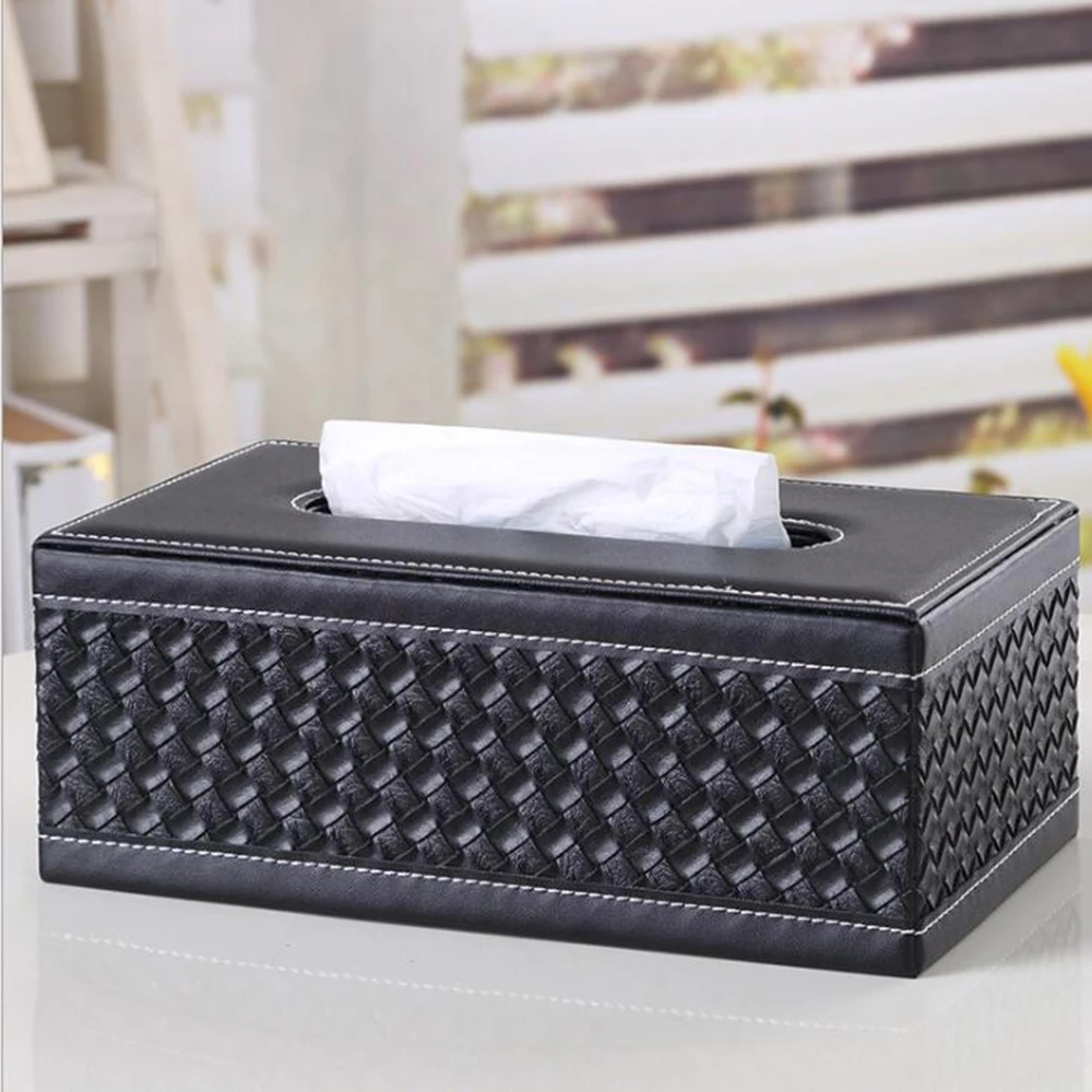PU Leather Tissue Box Holder Rectangular Napkin Holder Pumping Paper Case Dispenser For Home Office Car Automotive Decoration