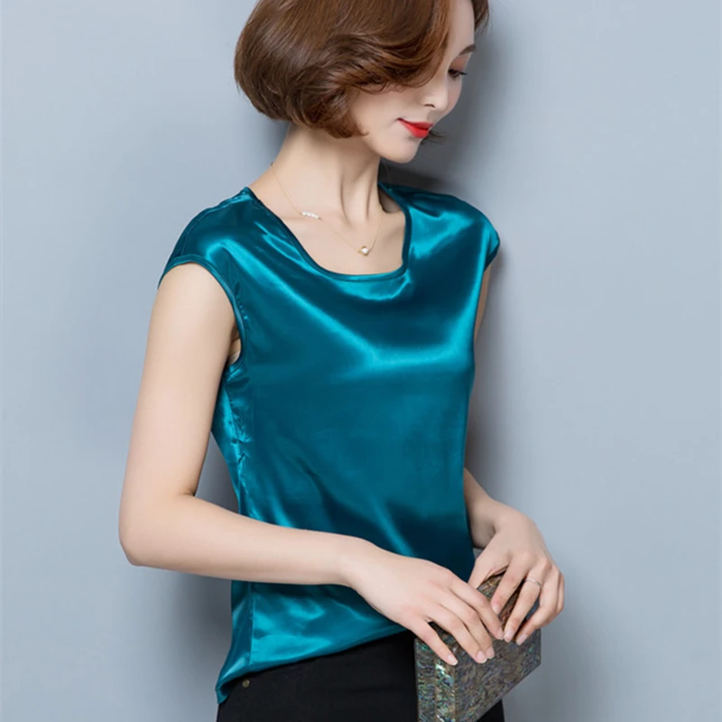 

Women Blouses Casual OL Silk Blouse Summer Loose Basic Satin Shirt Work Wear Blusas Feminina Tops Shirts Plus Size Solid O-Neck