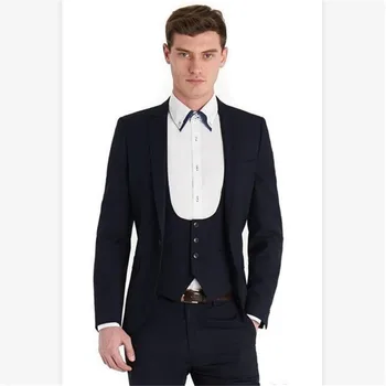 

New Classic Men’s Suit Smolking Noivo Terno Slim Fit Easculino Evening Suits For Men Dark Blue One Button Groomsman Wedding Groo