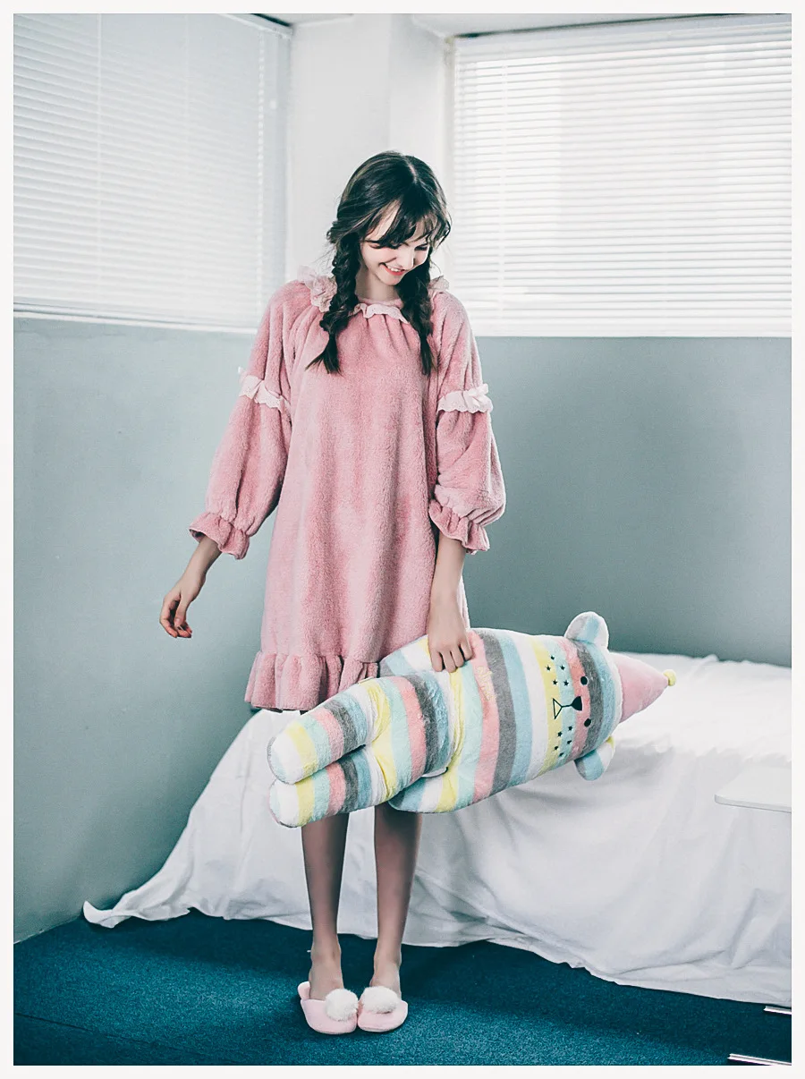 IZICFLY стиль осень зима Pnik пижамы наборы коралловые бархатные брюки ночная рубашка женская пижама теплая Домашняя одежда для сна ночная рубашка