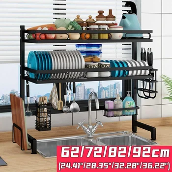 

2 Tier Metal Kitchen Shelf Organizer Dish Drying Rack Over Sink Drain Rack Kitchen Storage Countertop Utensils Holder Heavy duty