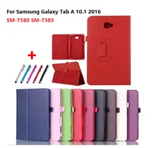 Fundas sólido tablet caso para samsung galaxy tab um 6 10.1 2016 flip suporte tablet capa para coque samsung SM-T580 SM-T585 t580 caneta