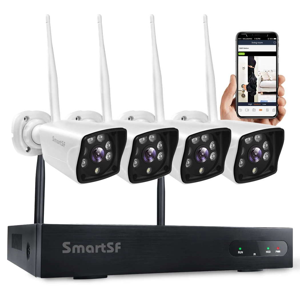SmartSF 8CH Wireless Surveillance Camera CCTV Kit 1080P IR CUT Outdoor
