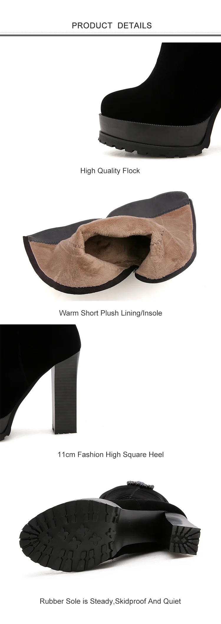 New winter Women Knee-High Boots High Square heel Zipper Crystal Sexy Ladies Women Platform Shoes Black Warm Boots Big Size