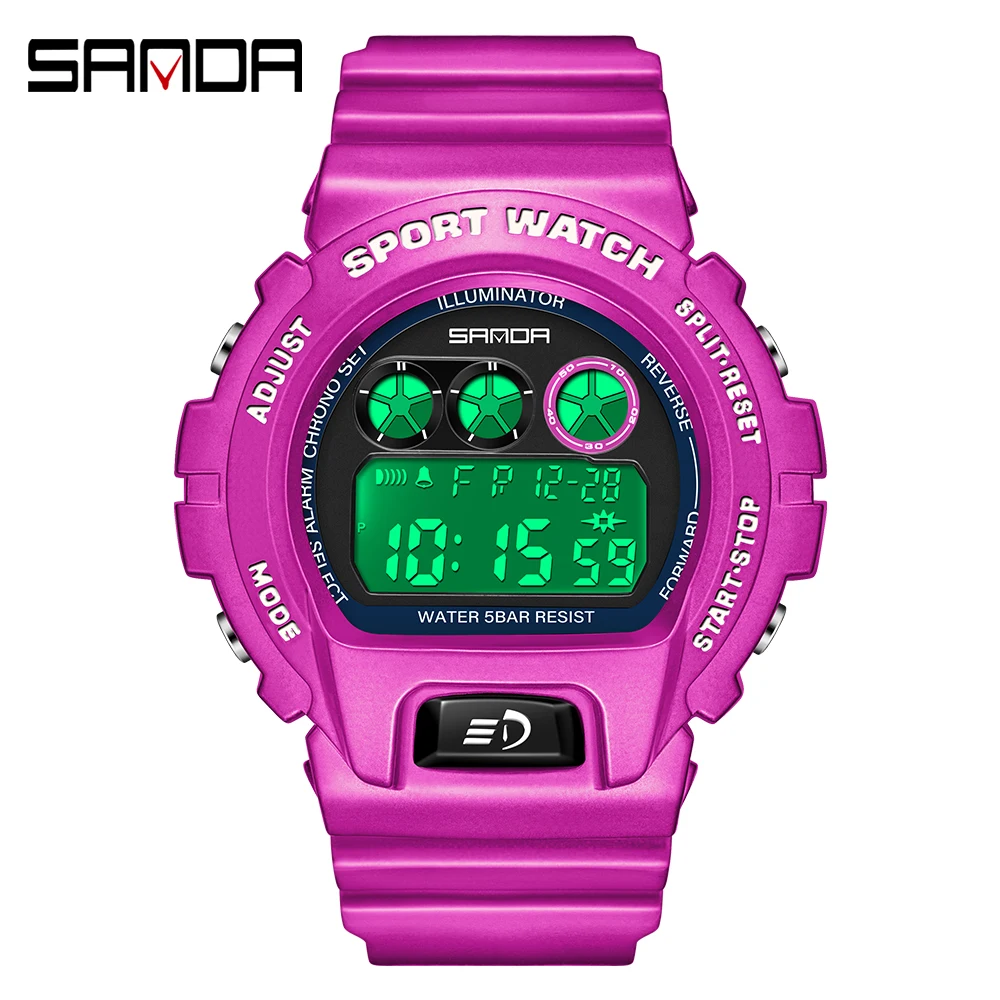 SANDA brand new green bright color single movement electronic watch men's and women's multi-function waterproof watch