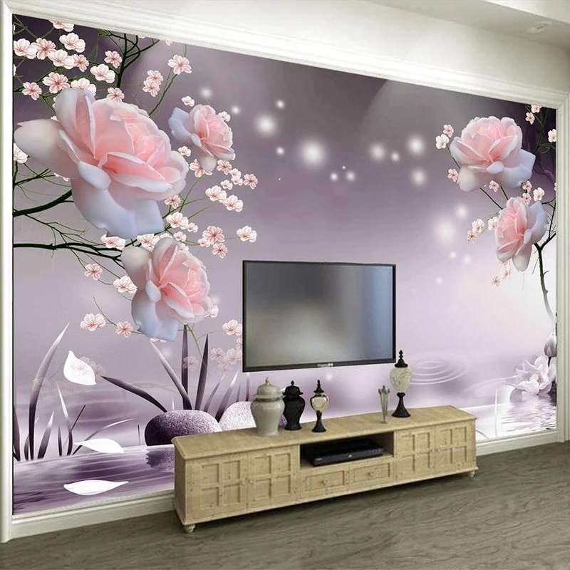 Modern 3d Rose Flores Wallpaper Mural de Parede Personalizado Sala tv Sofá Quarto Home Decor Romântico Sala Frescos