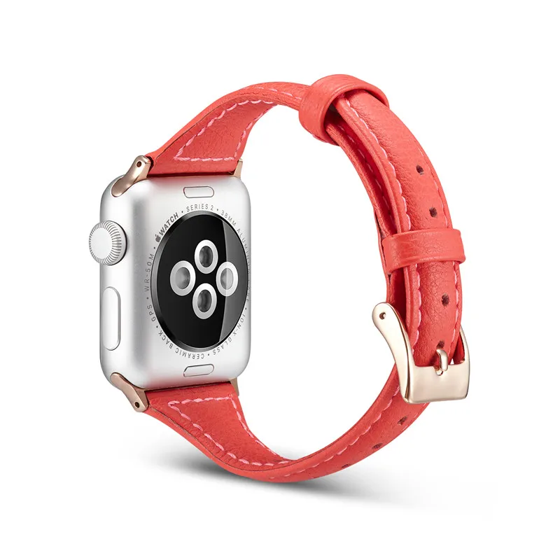 Тонкий часы с ремешком из натуральной кожи, ремешок для наручных часов Apple Watch, версии 44/40/42/38 мм Для женщин Замена Напульсники для наручных часов iWatch серии 5 4 3 2 ремень