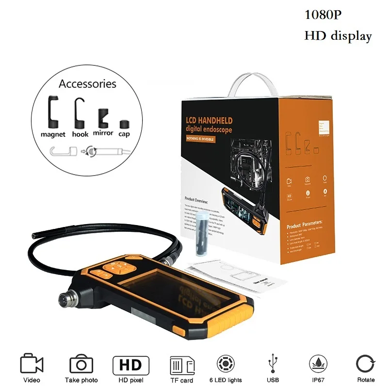 Промышленный эндоскоп, бороскоп камера 1080P HD 4,3 дюймов lcd 2600mAh батарея портативная камера для обследования, IP67 водонепроницаемый