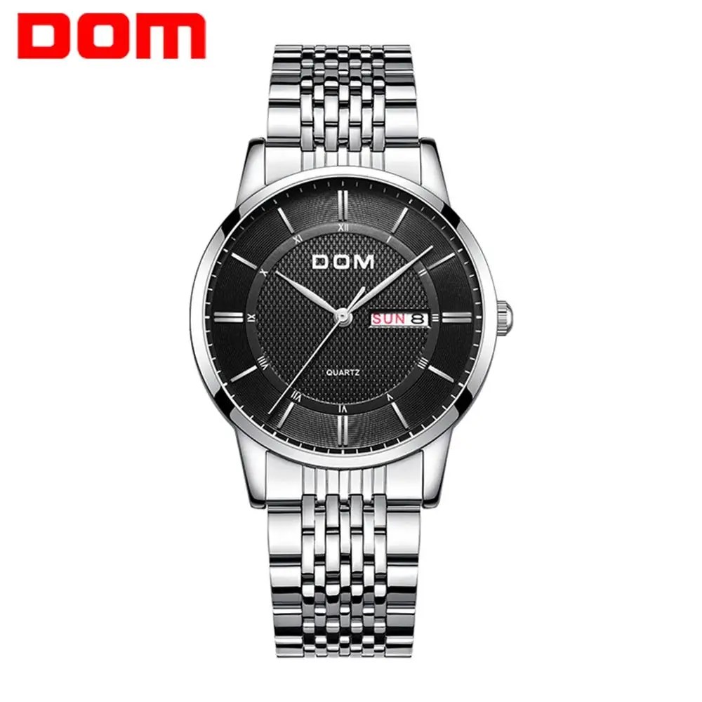 Модные мужские часы DOM роскошные Брендовые стальные наручные Кварцевые
