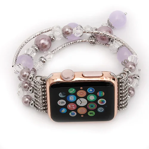 purple Сопутствующий браслет, ремешок для наручных часов Apple Watch, версии 5/4/3/2/1 38 мм 44 наручных часов Iwatch, ремешок 42 мм 40 мм ручной работы Для женщин ремешки наручных часов - Цвет ремешка: purple