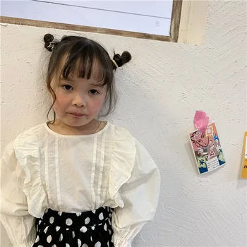 

2020 Korea Style Girls Ruffles Cotton Shirt Spring Fashion Baby Girls Blouse Kids Clothes 1-6 Years