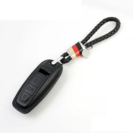 black set 02 Роскошный чехол из натуральной кожи чехол ключа дистанционного управления автомобилем чехол карман для Audi A6 C8 A7 A8 ключи - Название цвета: black set 02