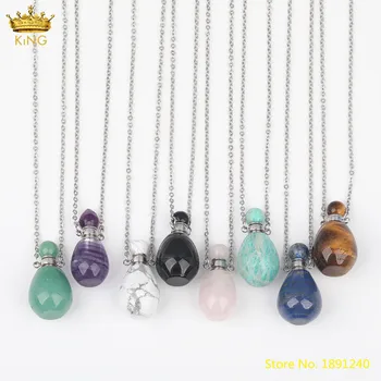 

Natural White Turquoises Perfume Bottle Pendant Necklace Fashion Women Crystal Stainless Steel Bottle Chakra Jewelry DSS-270KBBE
