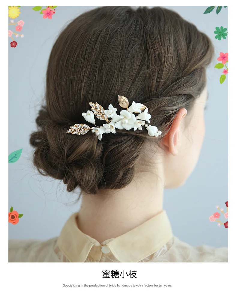 C192 Bride Handmade Hairpin Europe And America Hot Sales Ceramic Headdress Two-Piece Set