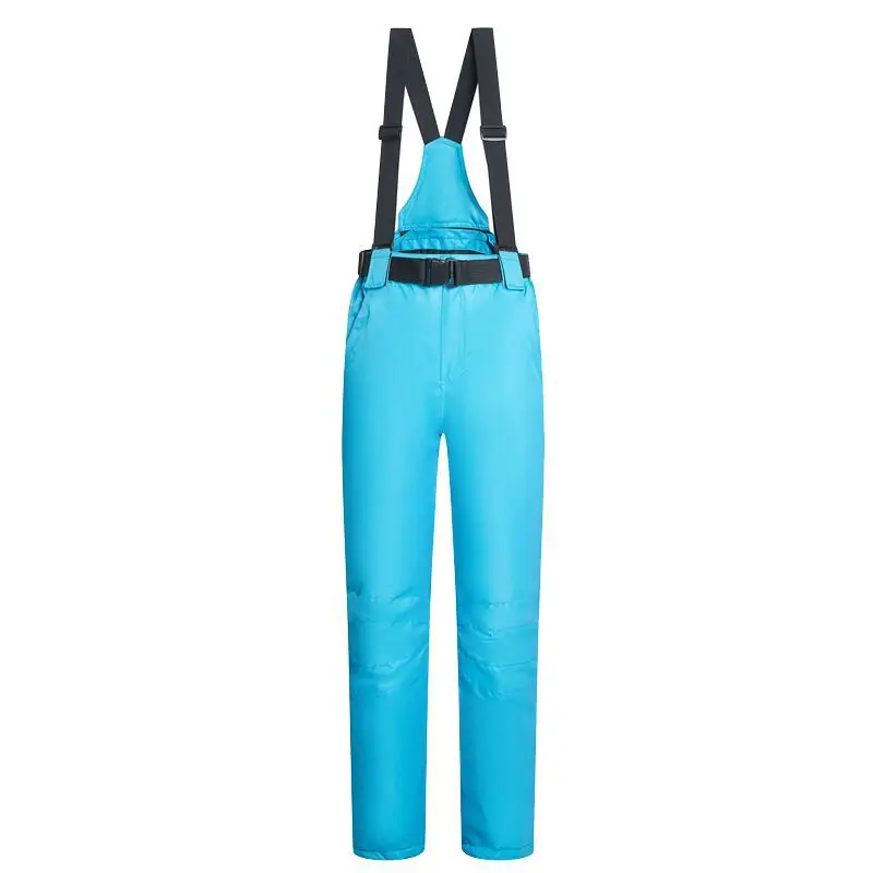 Новые лыжные штаны для мужчин и женщин, зимние уличные лыжные брюки для пар, ветрозащитные водонепроницаемые теплые стеганые штаны с ремнем для сноуборда - Цвет: sky blue