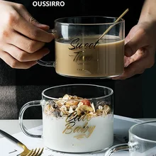 OUSSIRRO креативный прозрачный двойной анти-ожоги письмо большая стеклянная чашка ручка Кружка Офис десерт чай чашка для завтрака