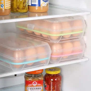 

Kitchen 15 Grid Refrigerator Eggs Box Storage Box Plastic Portable Covered Storage Box Household Egg Tray