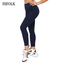 HIFOLK Fitness Women Leggings High Waist Push up Workout Leggings with Pockets Patchwork Design Leggins Polyester Elastic Pants