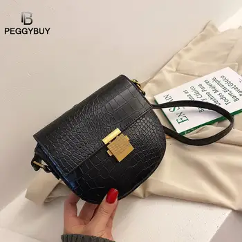 

Vinatge Crocodile Pattern Shoulder Messenger Bag Women PU Leather Solid Color Metal Buckle Small Crossbody Bags